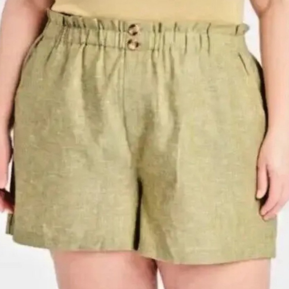 Ava & Viv Plus Size 3X Green Linen Rayon High Rise Pull On Beach Bermuda Shorts - Picture 2 of 16
